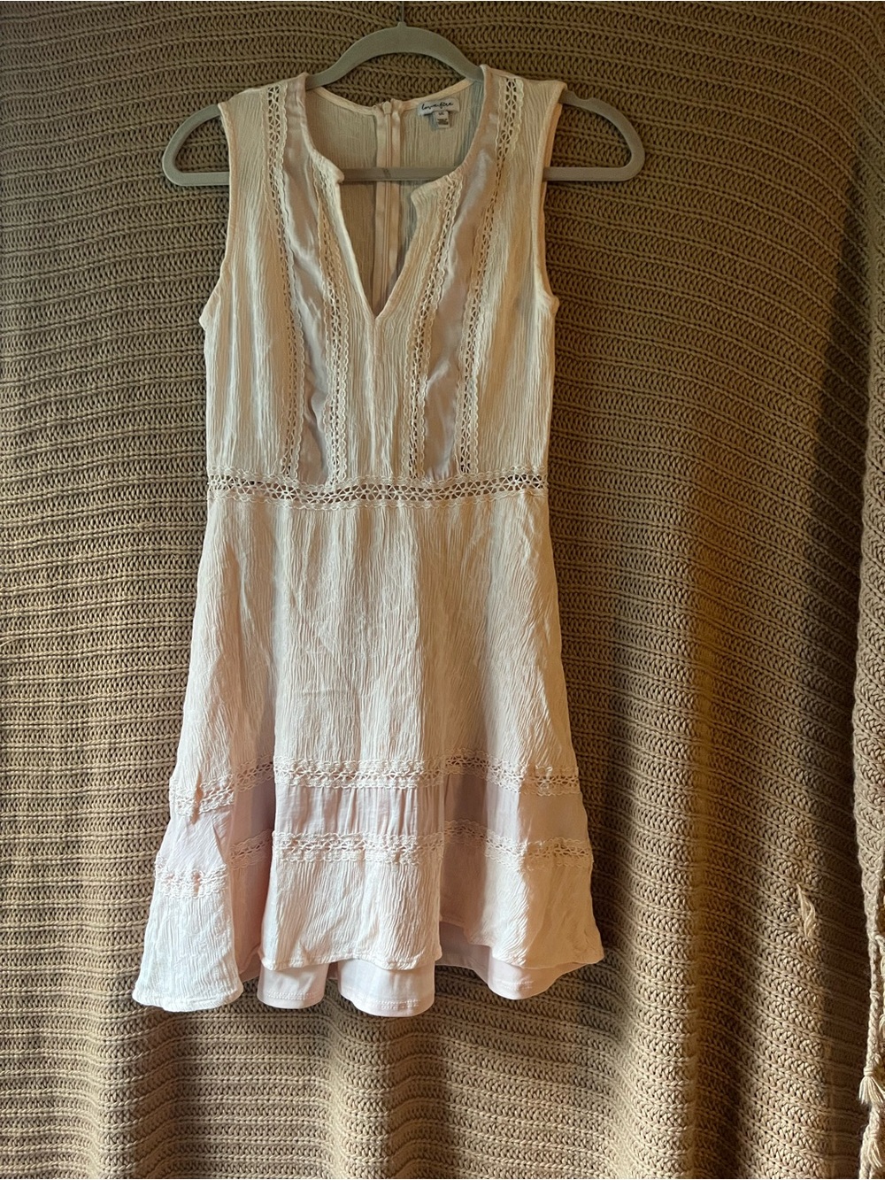 love, Fire Cream Lace-Trim Mini Dress